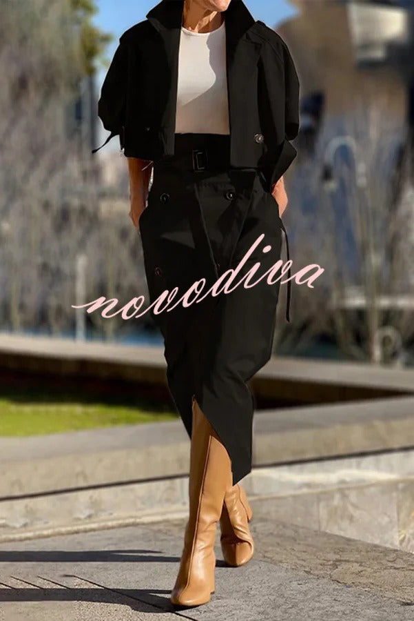 Girl Boss Avant-garde Contrast Colors Lapel Boyfriend Blazer and Pocketed Wide Leg Pants Set