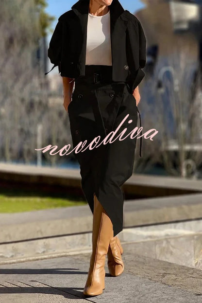 Girl Boss Avant-garde Contrast Colors Lapel Boyfriend Blazer and Pocketed Wide Leg Pants Set