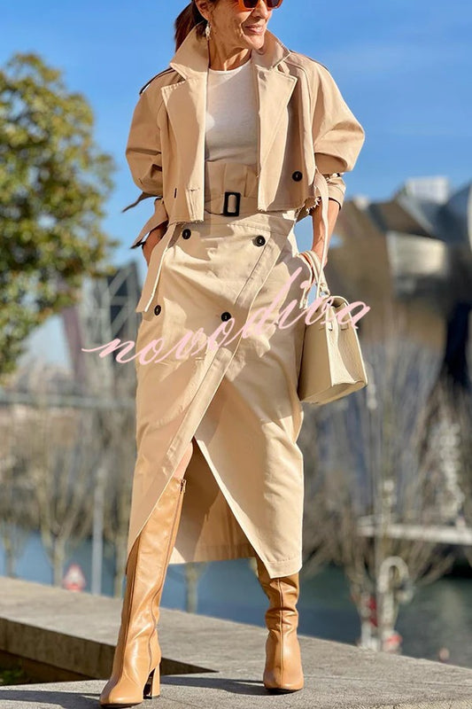 Girl Boss Avant-garde Contrast Colors Lapel Boyfriend Blazer and Pocketed Wide Leg Pants Set