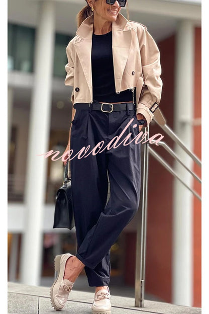 Girl Boss Avant-garde Contrast Colors Lapel Boyfriend Blazer and Pocketed Wide Leg Pants Set