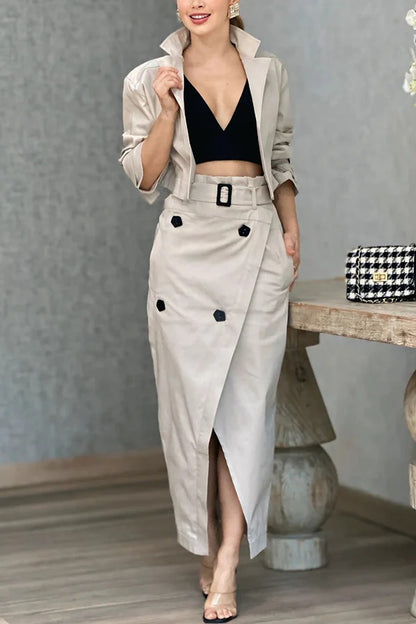 Girl Boss Avant-garde Contrast Colors Lapel Boyfriend Blazer and Pocketed Wide Leg Pants Set