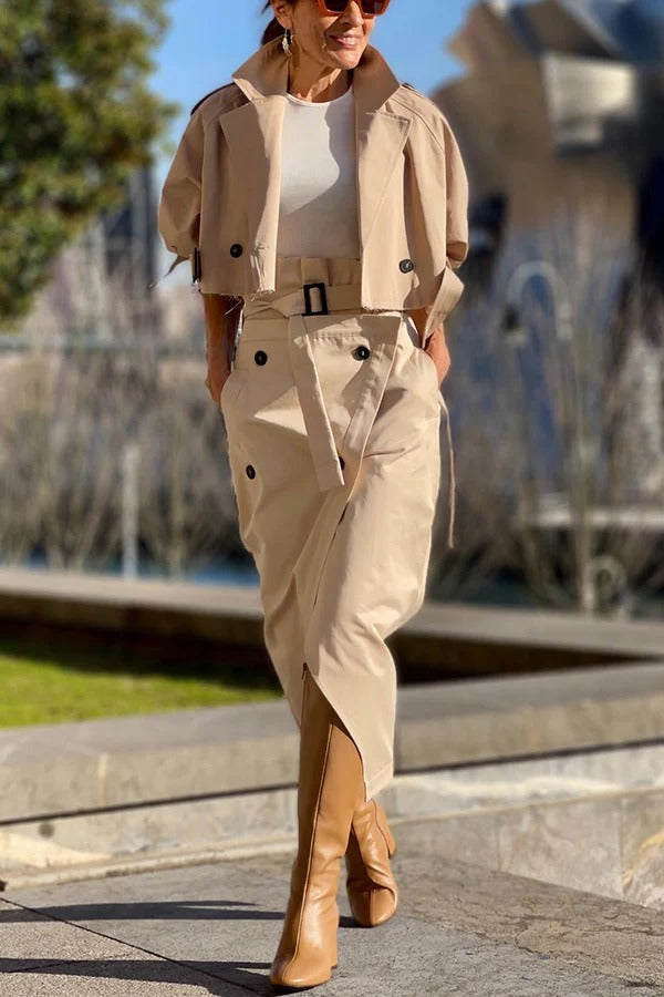 Girl Boss Avant-garde Contrast Colors Lapel Boyfriend Blazer and Pocketed Wide Leg Pants Set