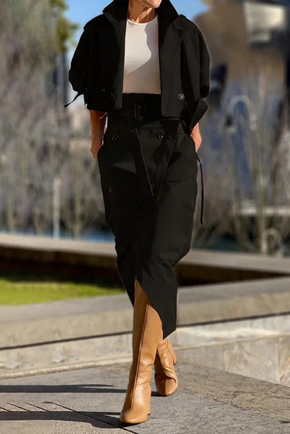 Girl Boss Avant-garde Contrast Colors Lapel Boyfriend Blazer and Pocketed Wide Leg Pants Set