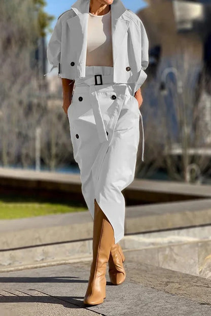 Girl Boss Avant-garde Contrast Colors Lapel Boyfriend Blazer and Pocketed Wide Leg Pants Set