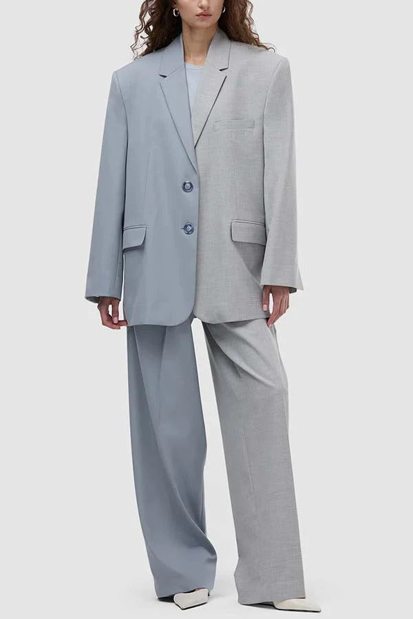 Work Style Lapel Long Sleeve Jacket and Button Belt Pocketed Slit Midi Skirt Set