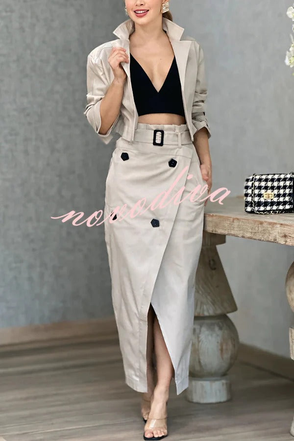 Girl Boss Avant-garde Contrast Colors Lapel Boyfriend Blazer and Pocketed Wide Leg Pants Set