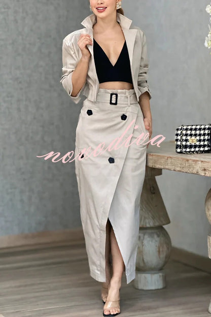 Girl Boss Avant-garde Contrast Colors Lapel Boyfriend Blazer and Pocketed Wide Leg Pants Set